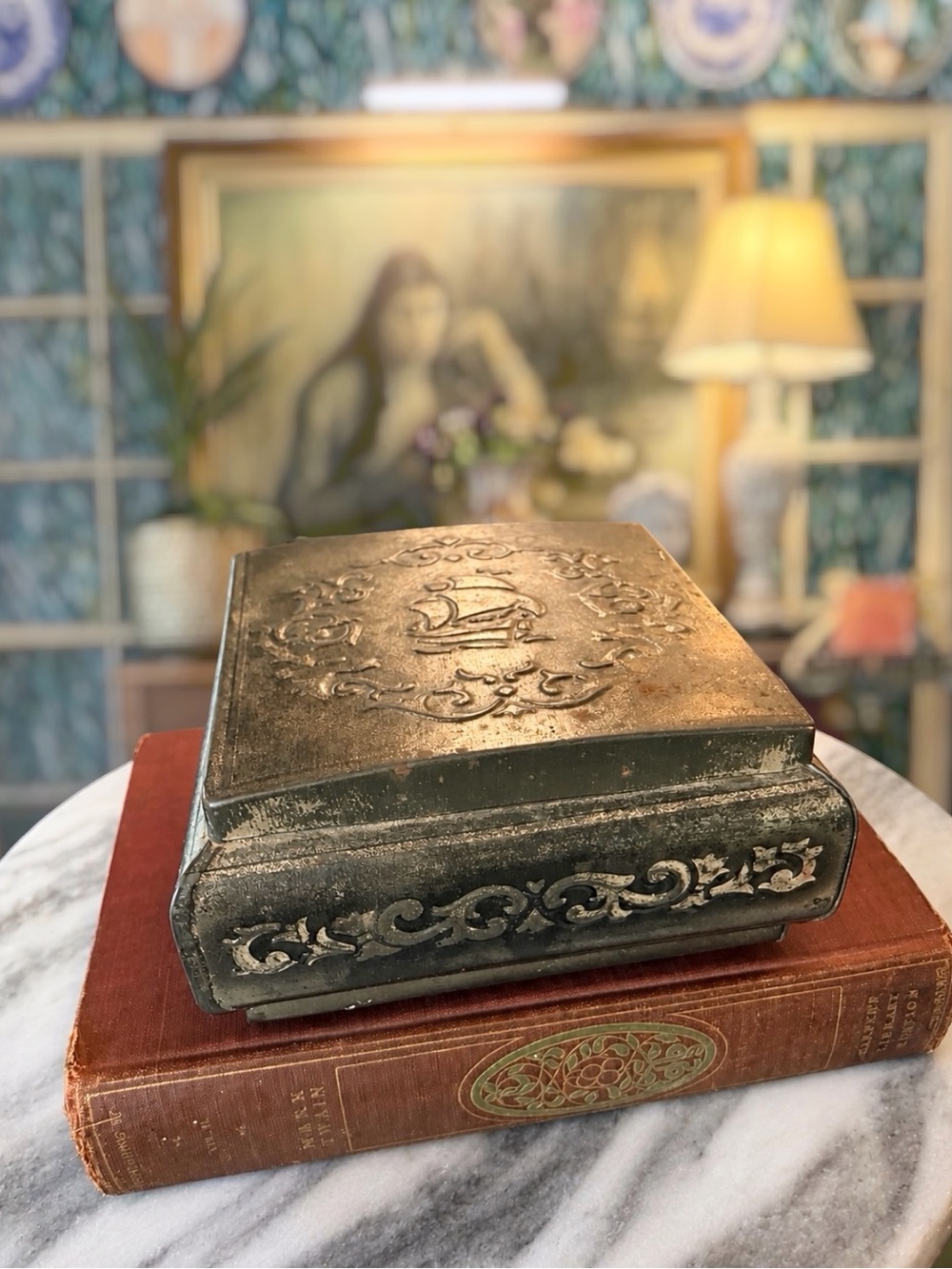Vintage West German Hinged Metal Trinket Box